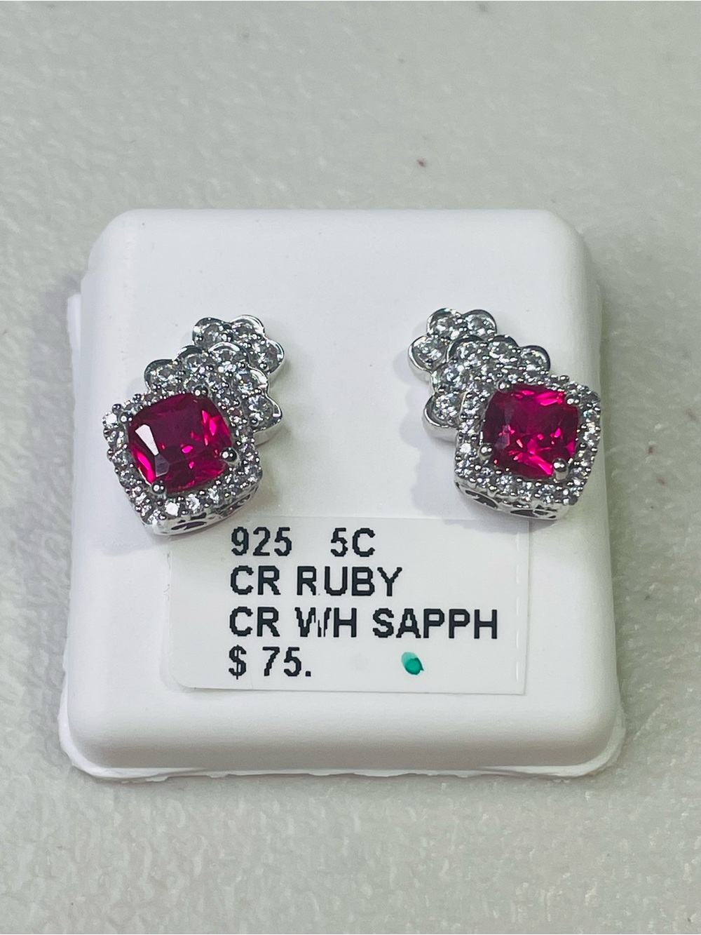 NWT STERLING SILVER & CR RUBY, SAPPHIRE EARRINGS 925 5 ct. Royalcore - Picture 2 of 4
